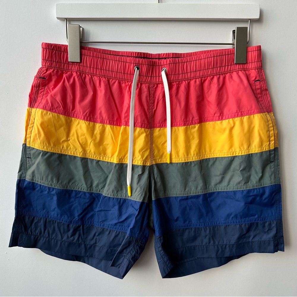 HARTFORD - Men’s Multicolor Striped Swim Trunks, Recycled Quick Dry Nylon Medium